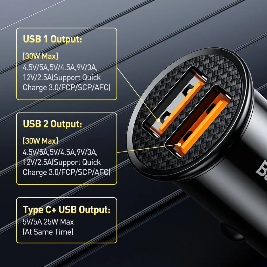Cargador USB-C para Auto Baseus — Carga Rápida 30W